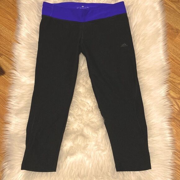 Adidas Capri Athletic Legging Yoga Black Purple Waistband - sz Medium - Picture 1 of 7